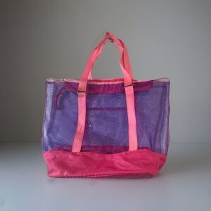 Purple Pink Mesh Tote Bag for Women with Zipper Accent Double Handles